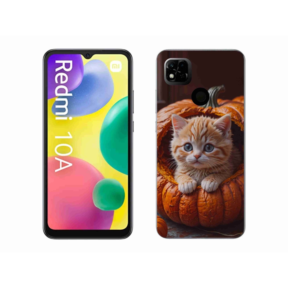 Gélový kryt mmCase na Xiaomi Redmi 10A - mačiatko a tekvica 2