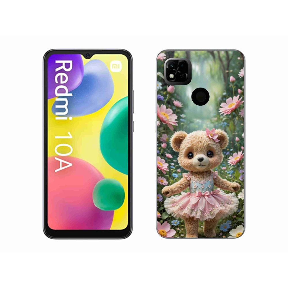 Gélový kryt mmCase na Xiaomi Redmi 10A - roztomilý medvedík v kvetoch