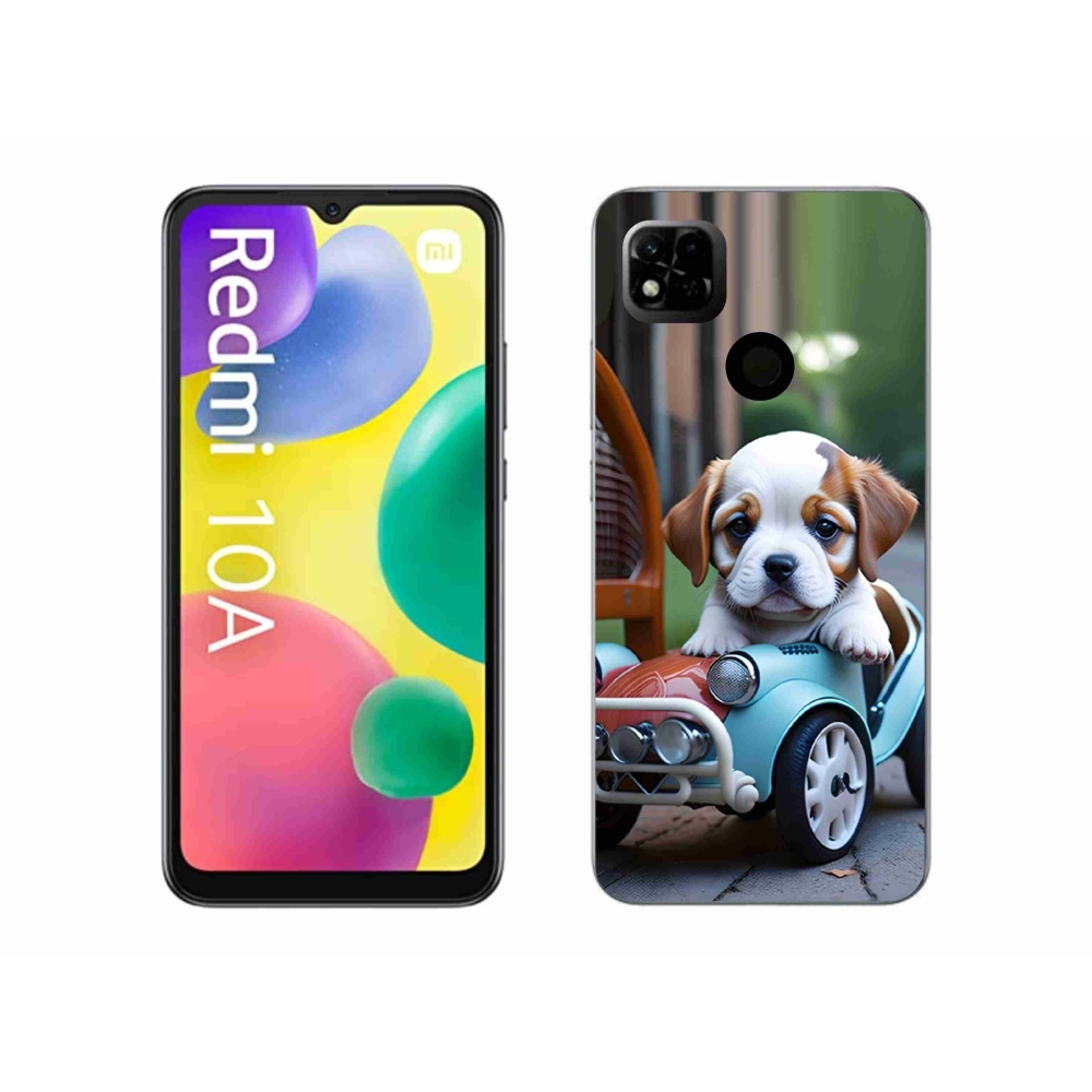 Gélový kryt mmCase na Xiaomi Redmi 10A - šteňa v retro aute