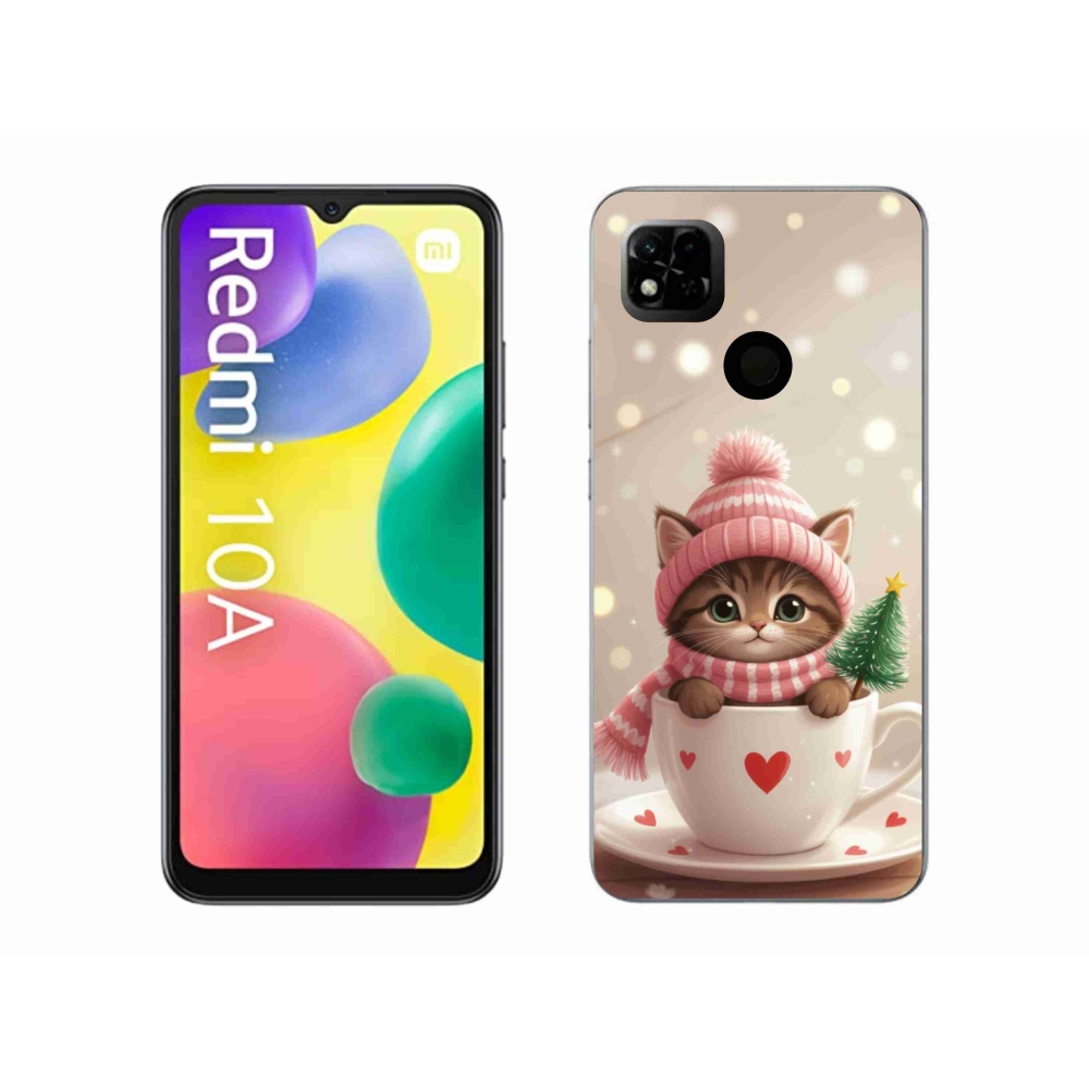 Gélový kryt mmCase na Xiaomi Redmi 10A - vianočné mačiatko v hrnčeku