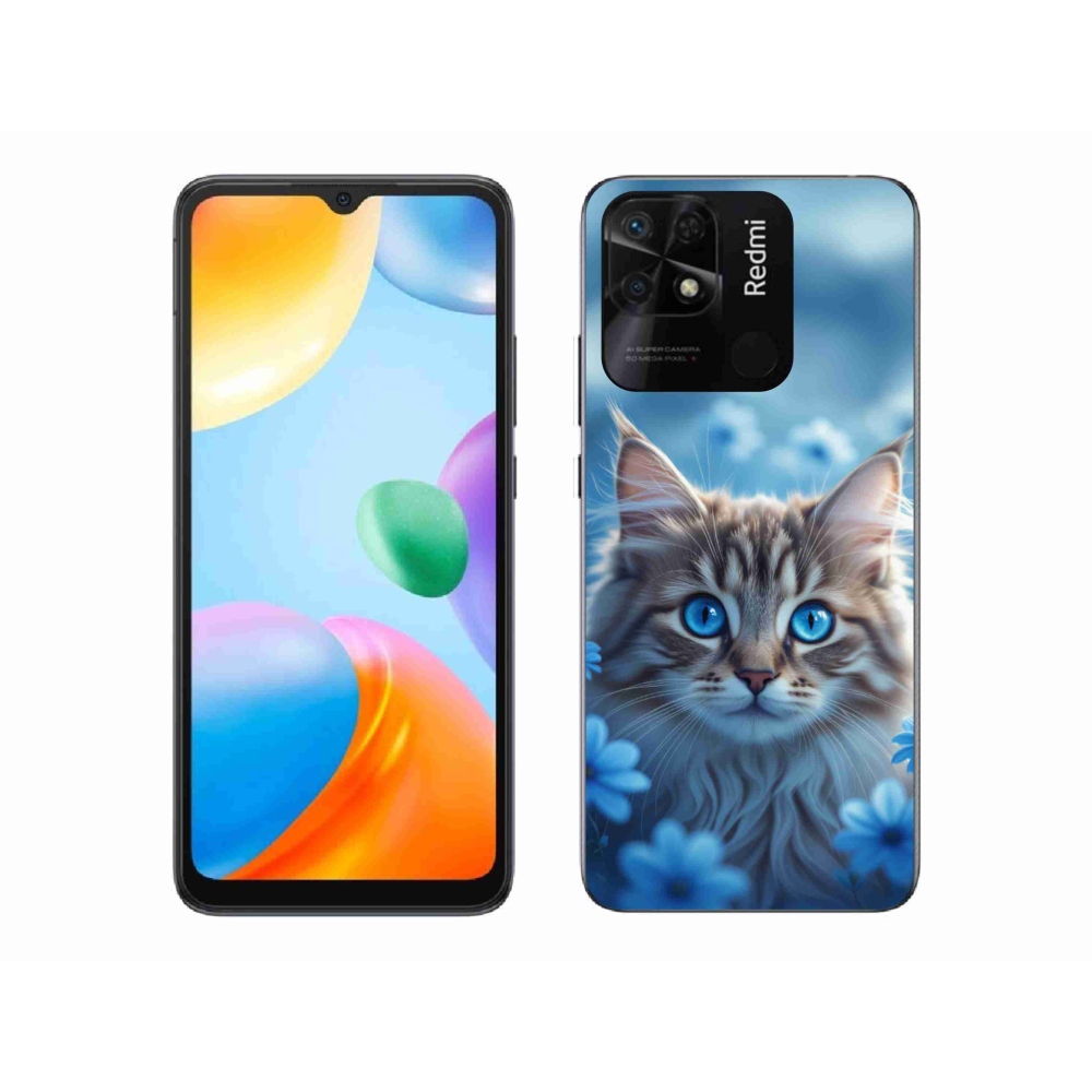 Gélový kryt mmCase na Xiaomi Redmi 10C - mačiatko v modrých kvetoch