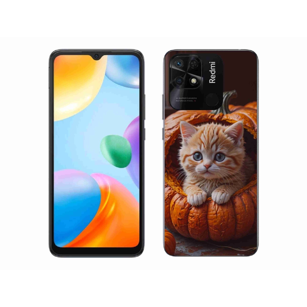 Gélový kryt mmCase na Xiaomi Redmi 10C - mačiatko a tekvica 2