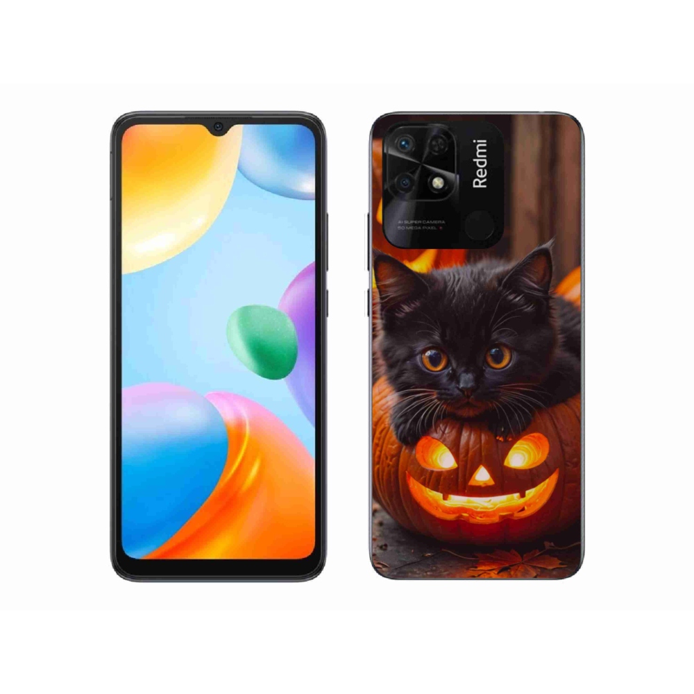 Gélový kryt mmCase na Xiaomi Redmi 10C - mačiatko a tekvica
