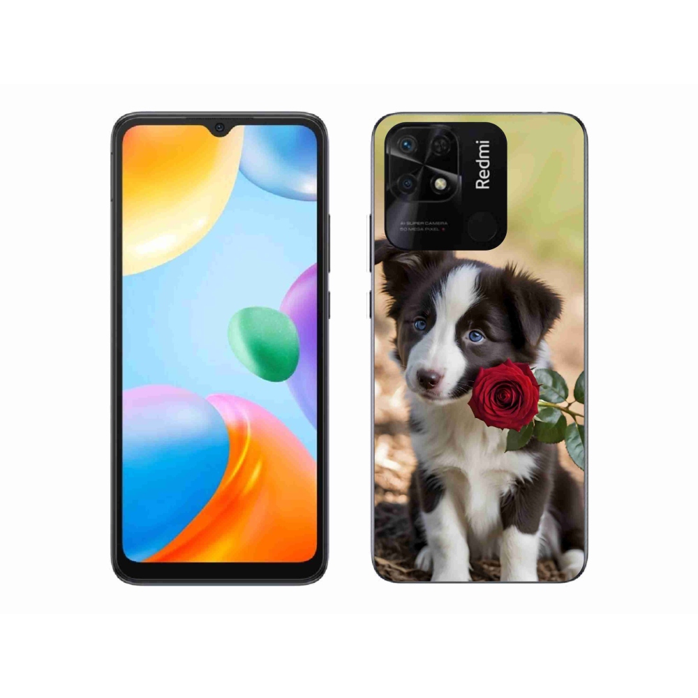Gélový kryt mmCase na Xiaomi Redmi 10C - roztomilá border kólia s ružou