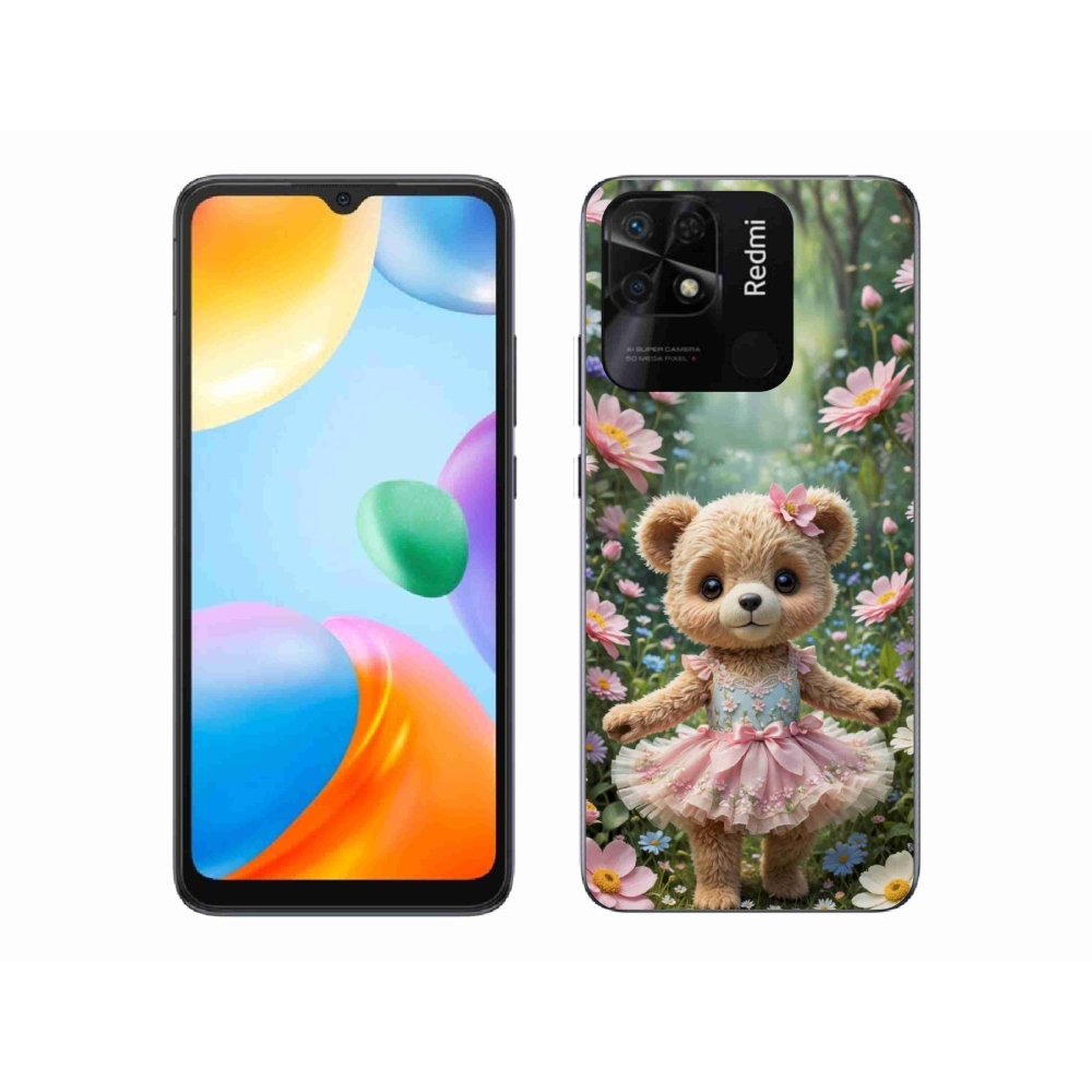 Gélový kryt mmCase na Xiaomi Redmi 10C - roztomilý medvedík v kvetoch