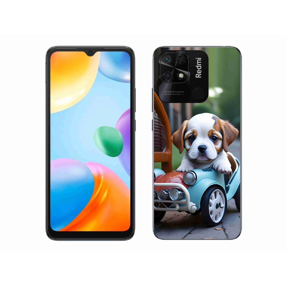 Gélový kryt mmCase na Xiaomi Redmi 10C - šteňa v retro aute