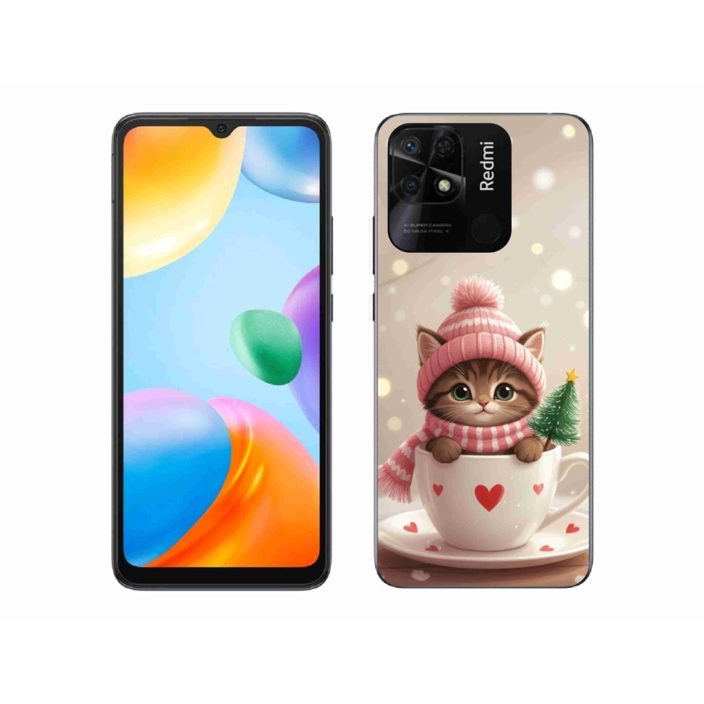 Gélový kryt mmCase na Xiaomi Redmi 10C - vianočné mačiatko v hrnčeku