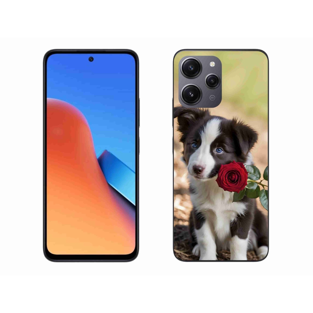 Gélový kryt mmCase na Xiaomi Redmi 12 - roztomilá border kólia s ružou