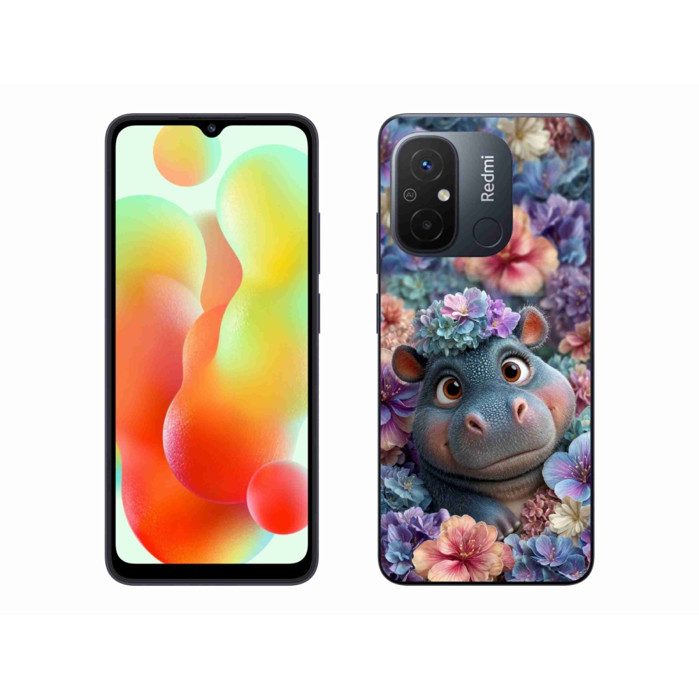 Gélový kryt mmCase na Xiaomi Redmi 12C - hrošík v kvetoch