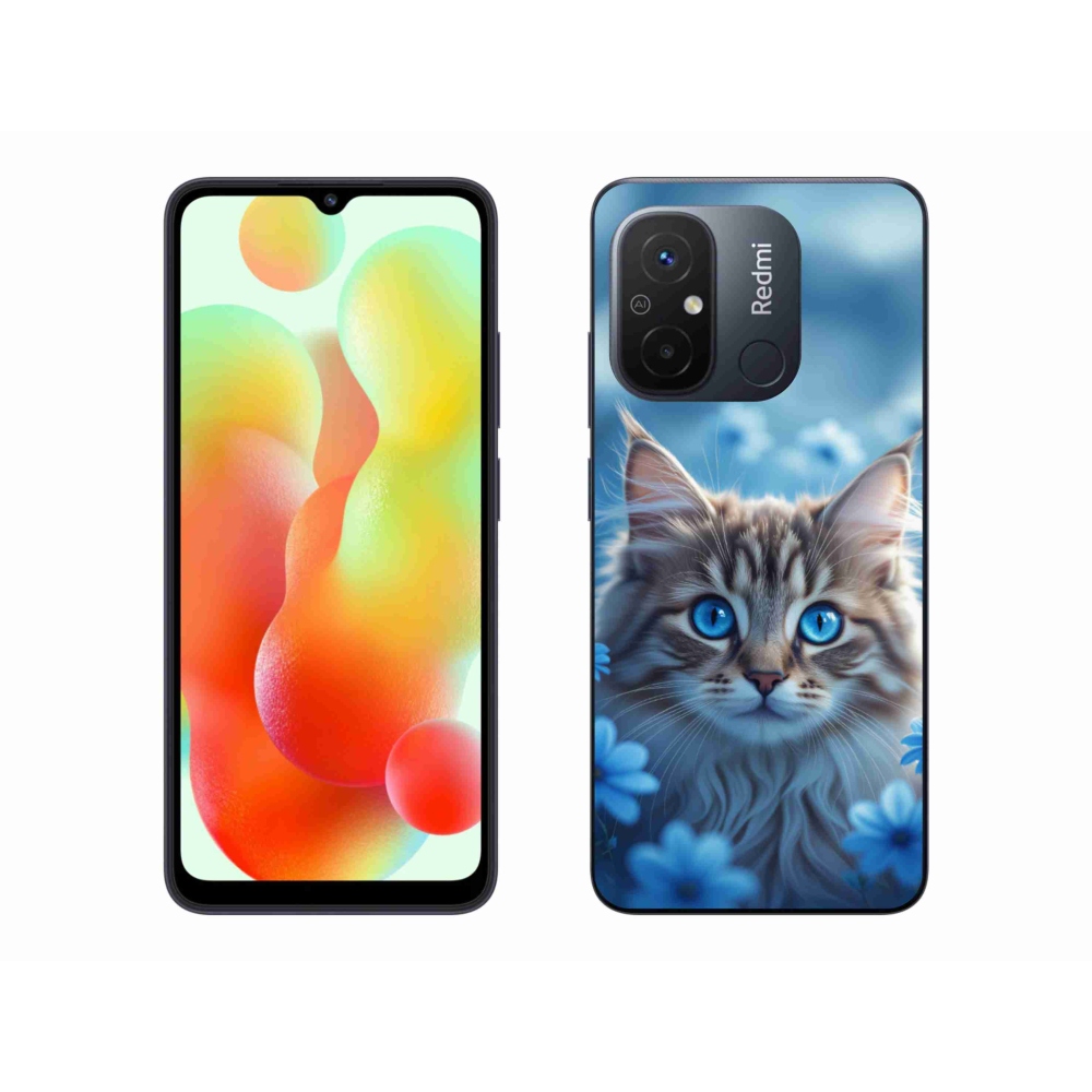 Gélový kryt mmCase na Xiaomi Redmi 12C - mačiatko v modrých kvetoch