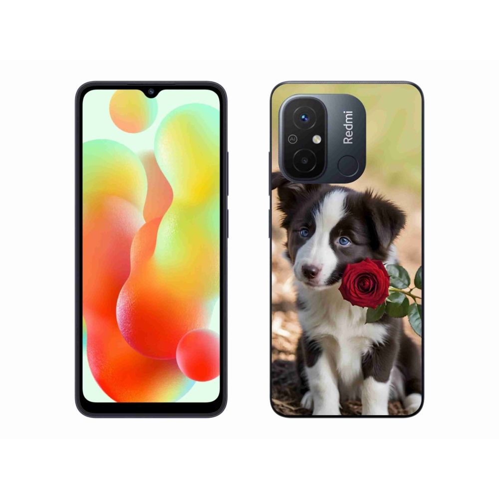 Gélový kryt mmCase na Xiaomi Redmi 12C - roztomilá border kólia s ružou