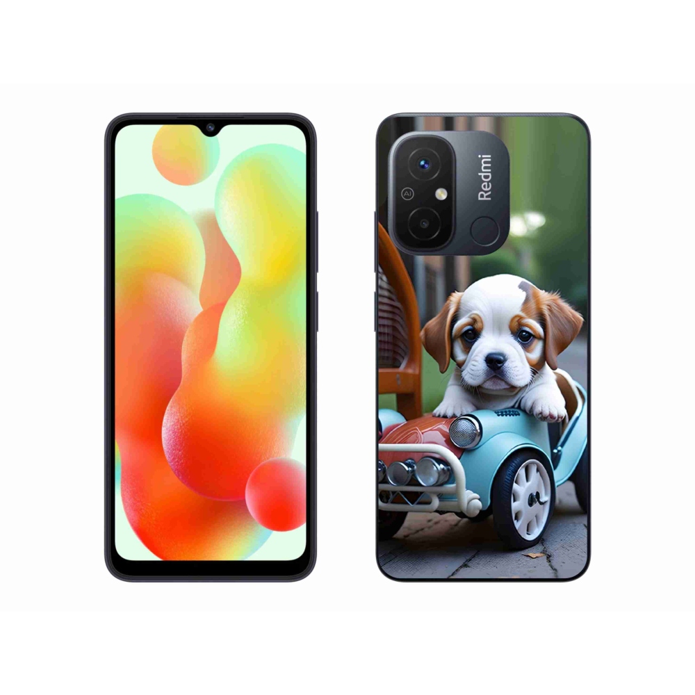 Gélový kryt mmCase na Xiaomi Redmi 12C - šteňa v retro aute