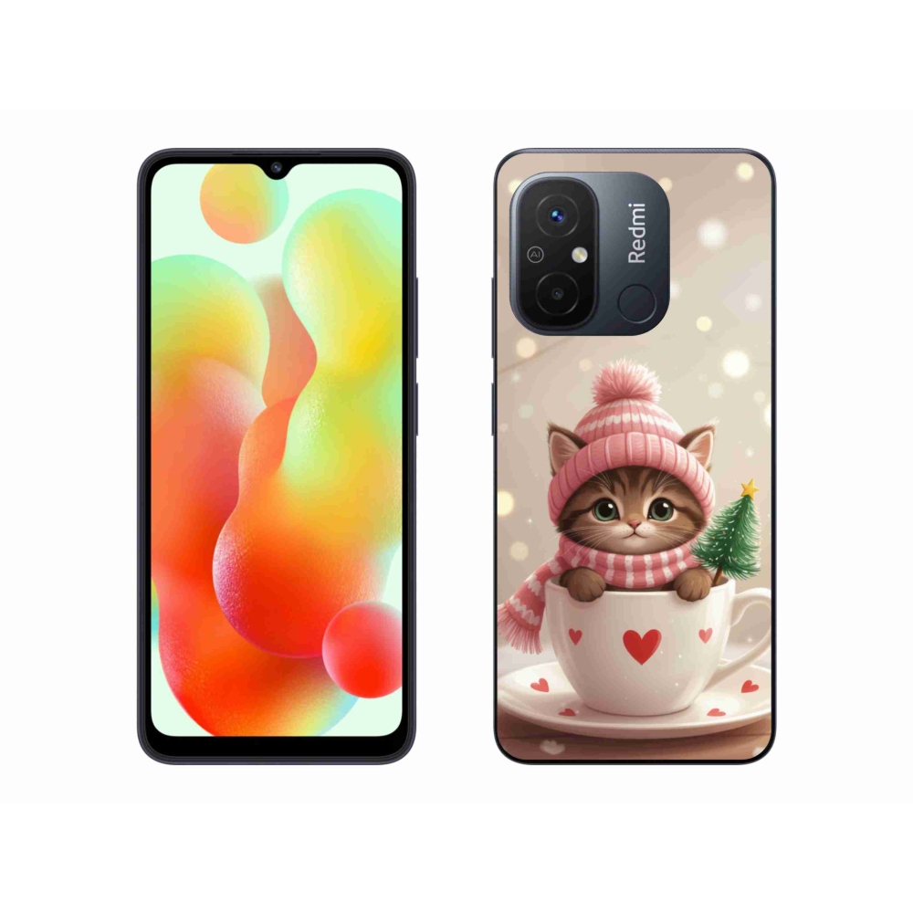 Gélový kryt mmCase na Xiaomi Redmi 12C - vianočné mačiatko v hrnčeku