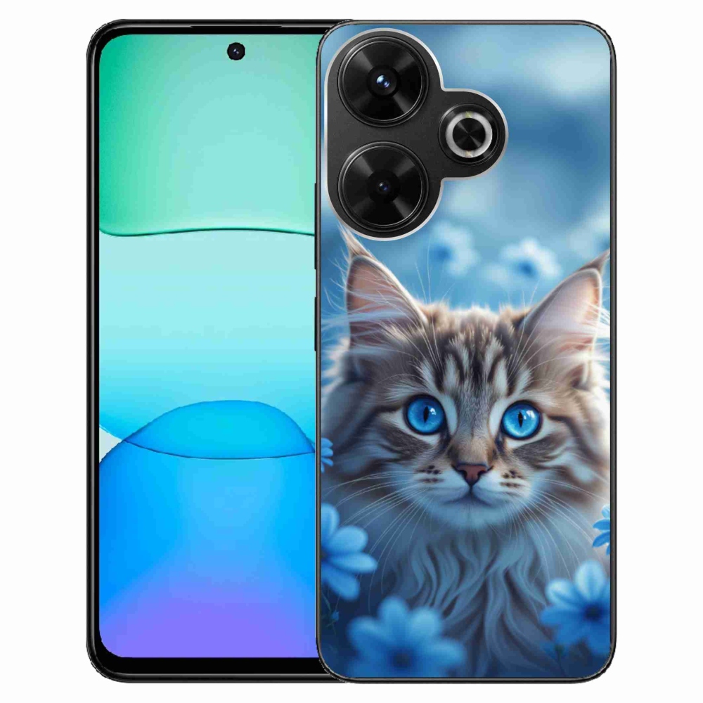Gélový kryt mmCase na Xiaomi Redmi 13 4G/ Poco M6 4G - mačiatko v modrých kvetoch