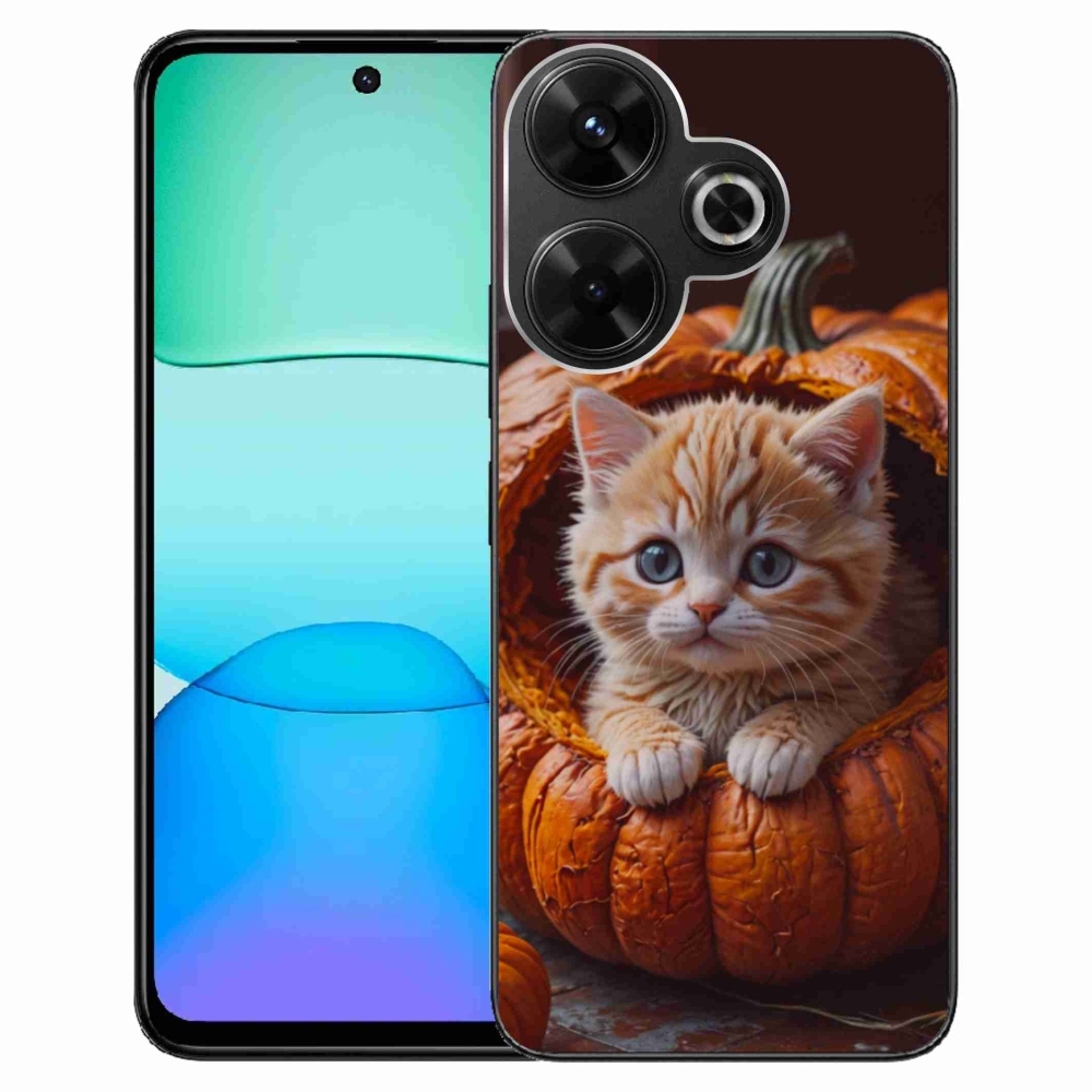 Gélový kryt mmCase na Xiaomi Redmi 13 4G/Poco M6 4G - mačiatko a tekvica 2
