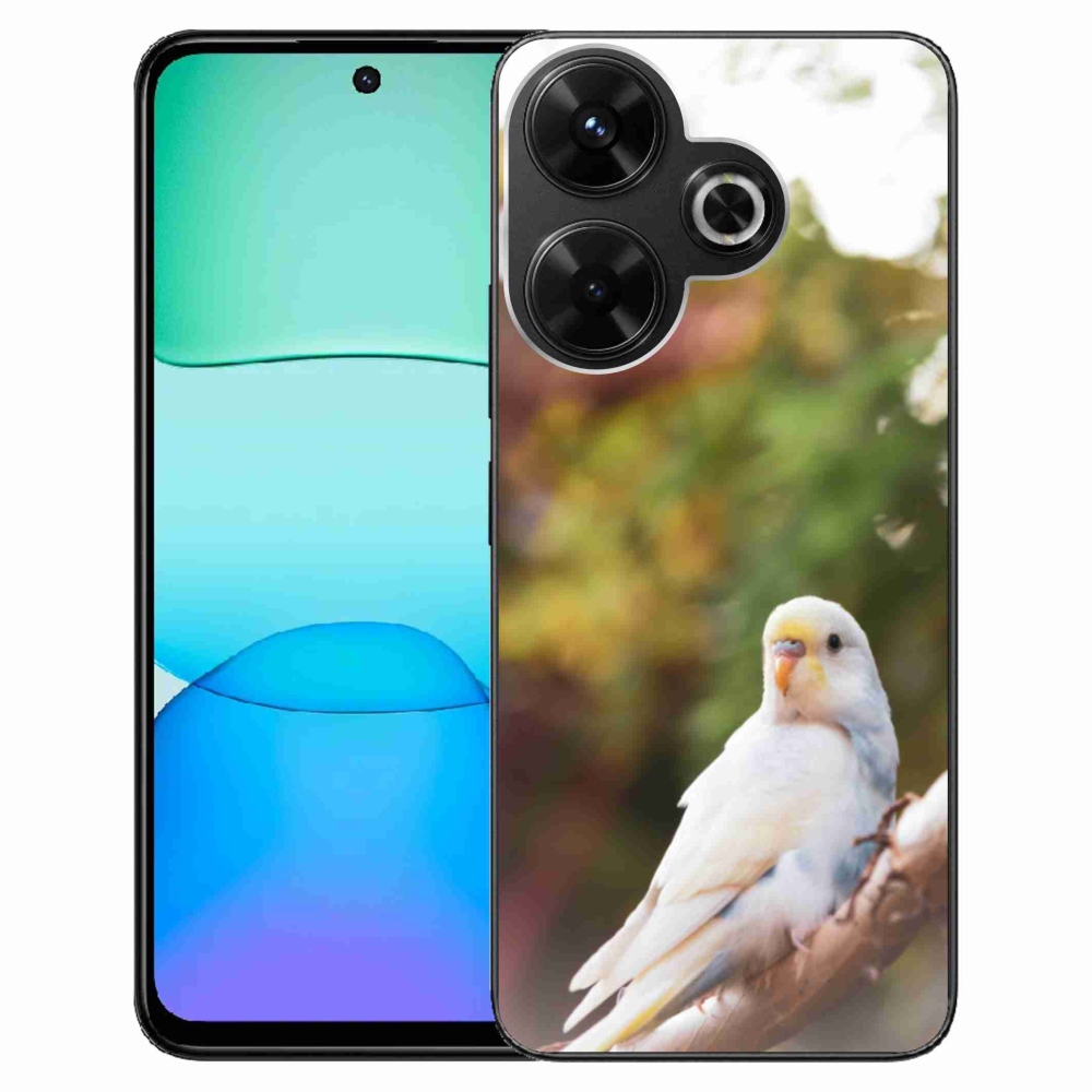 Gélový kryt mmCase na Xiaomi Redmi 13 4G/Poco M6 4G - papagáj andulka biela