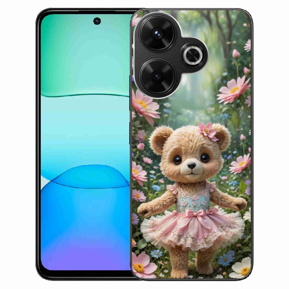 Gélový kryt mmCase na Xiaomi Redmi 13 4G/ Poco M6 4G - roztomilý medvedík v kvetoch