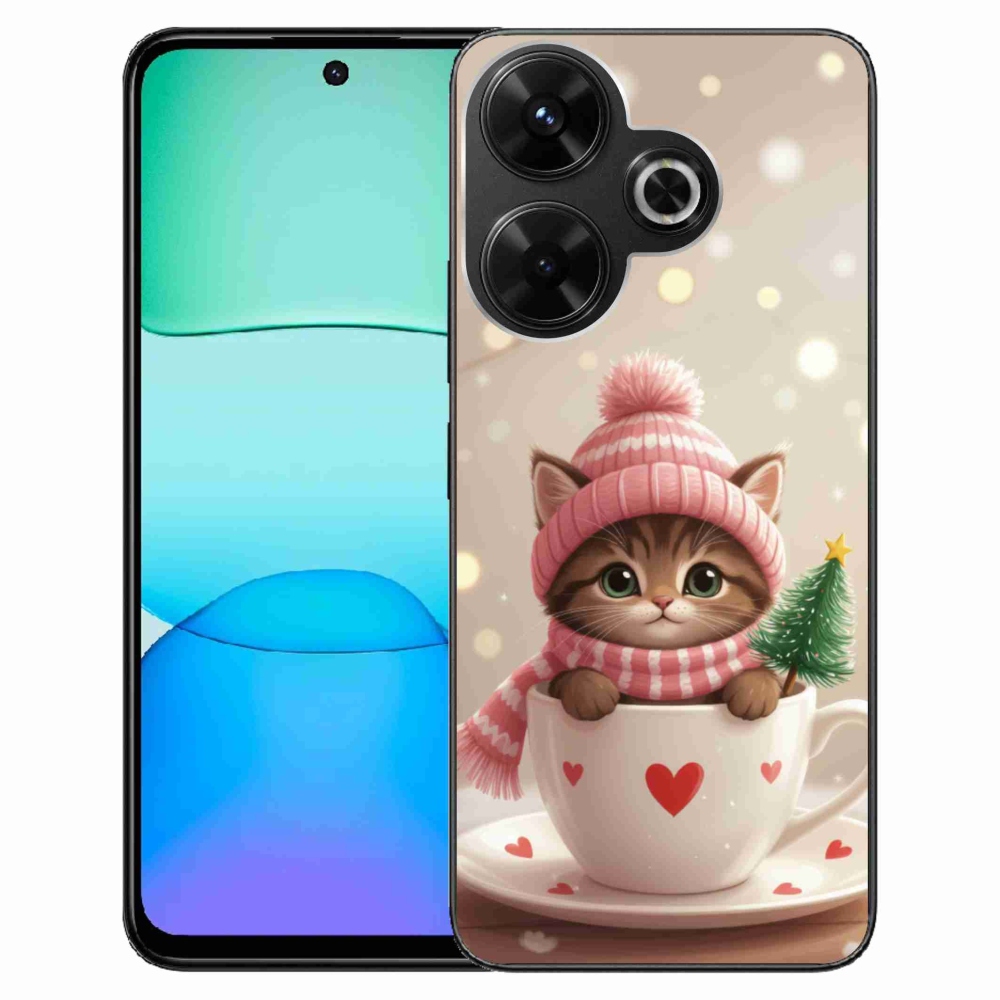 Gélový kryt mmCase na Xiaomi Redmi 13 4G/ Poco M6 4G - vianočné mačiatko v hrnčeku