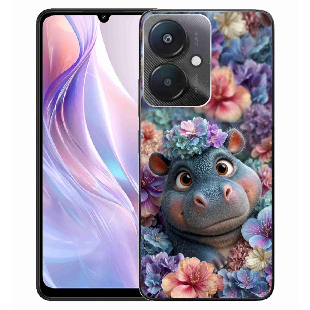Gélový kryt mmCase na Xiaomi Redmi 13C 5G - hrošík v kvetoch