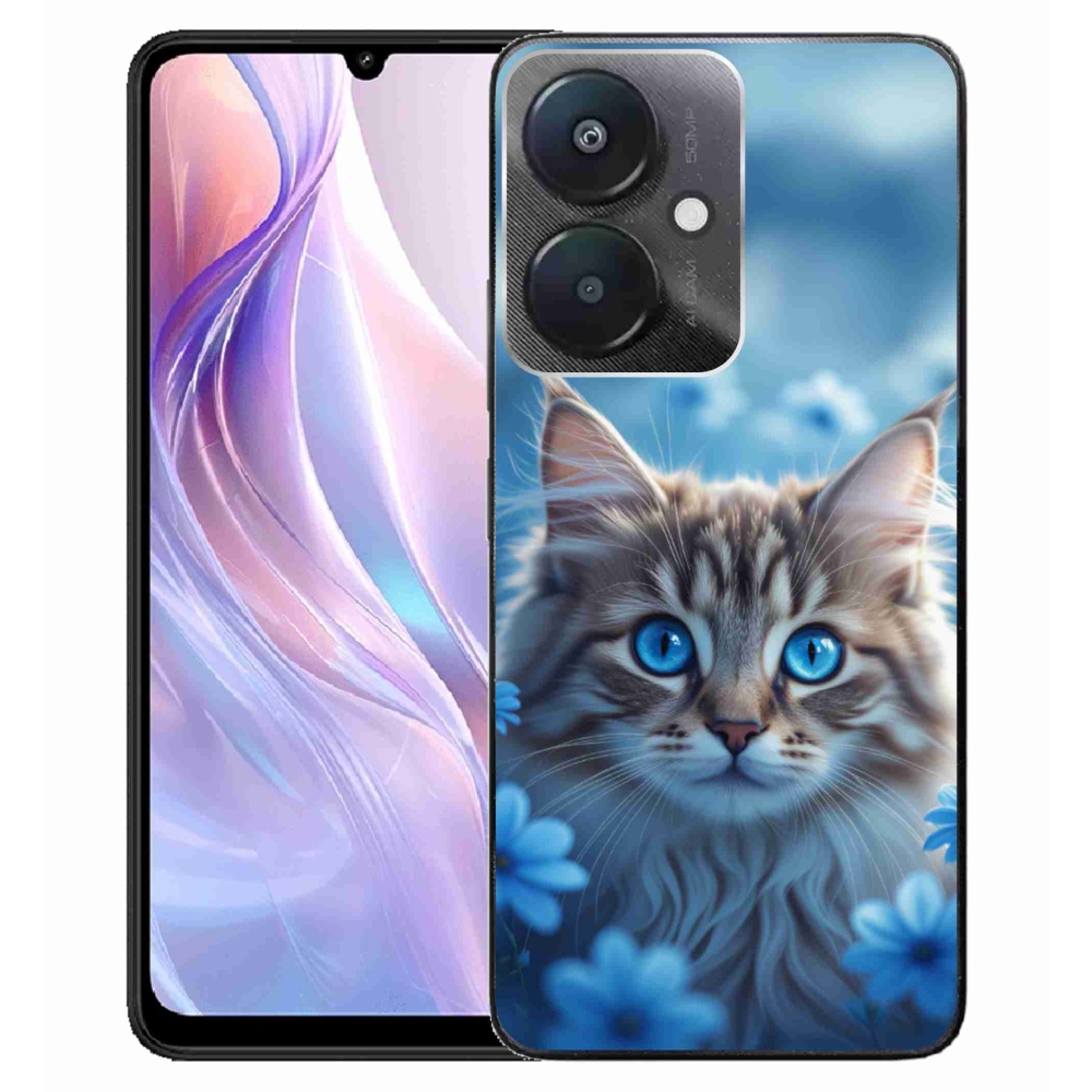 Gélový kryt mmCase na Xiaomi Redmi 13C 5G - mačiatko v modrých kvetoch