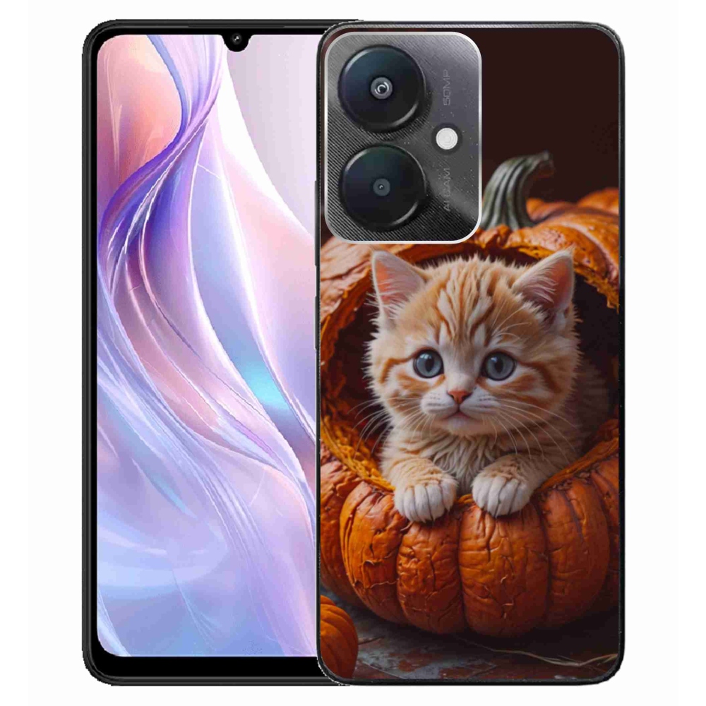 Gélový kryt mmCase na Xiaomi Redmi 13C 5G - mačiatko a tekvica 2