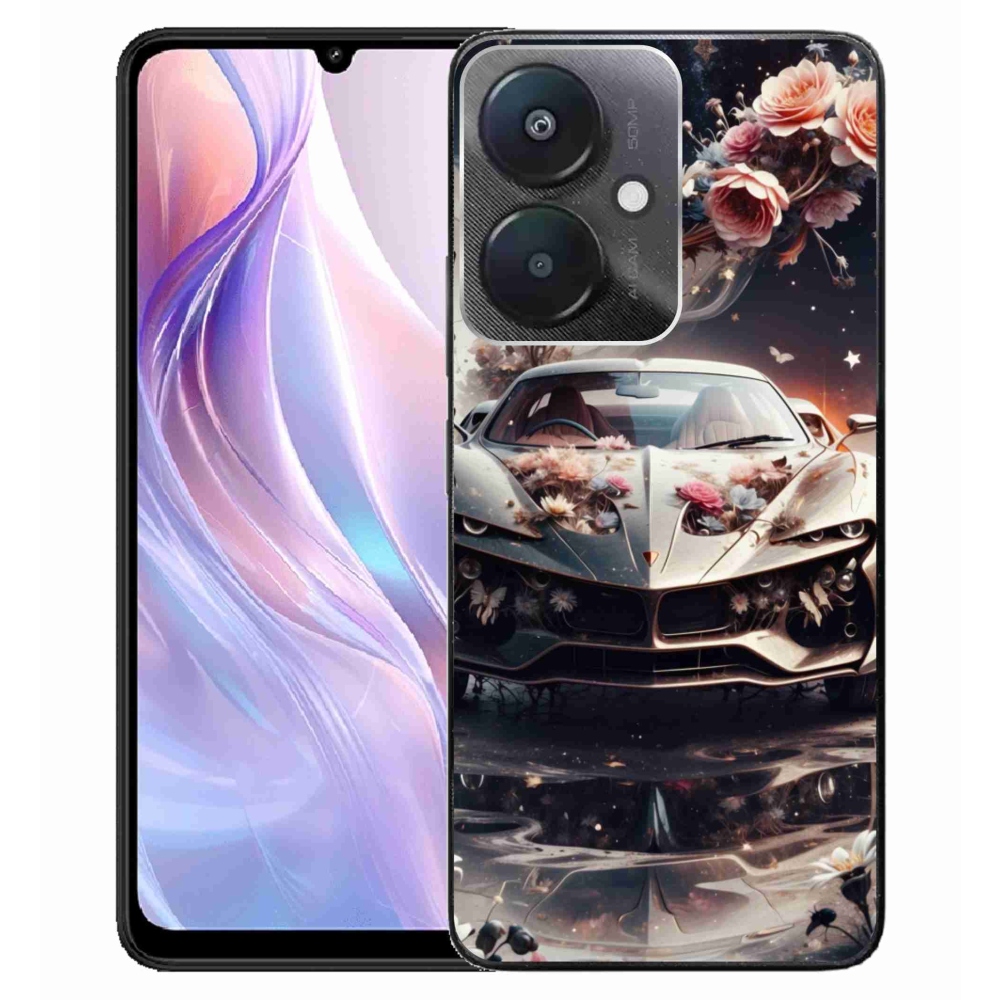 Gélový kryt mmCase na Xiaomi Redmi 13C 5G - kvetinový šProtový automobil