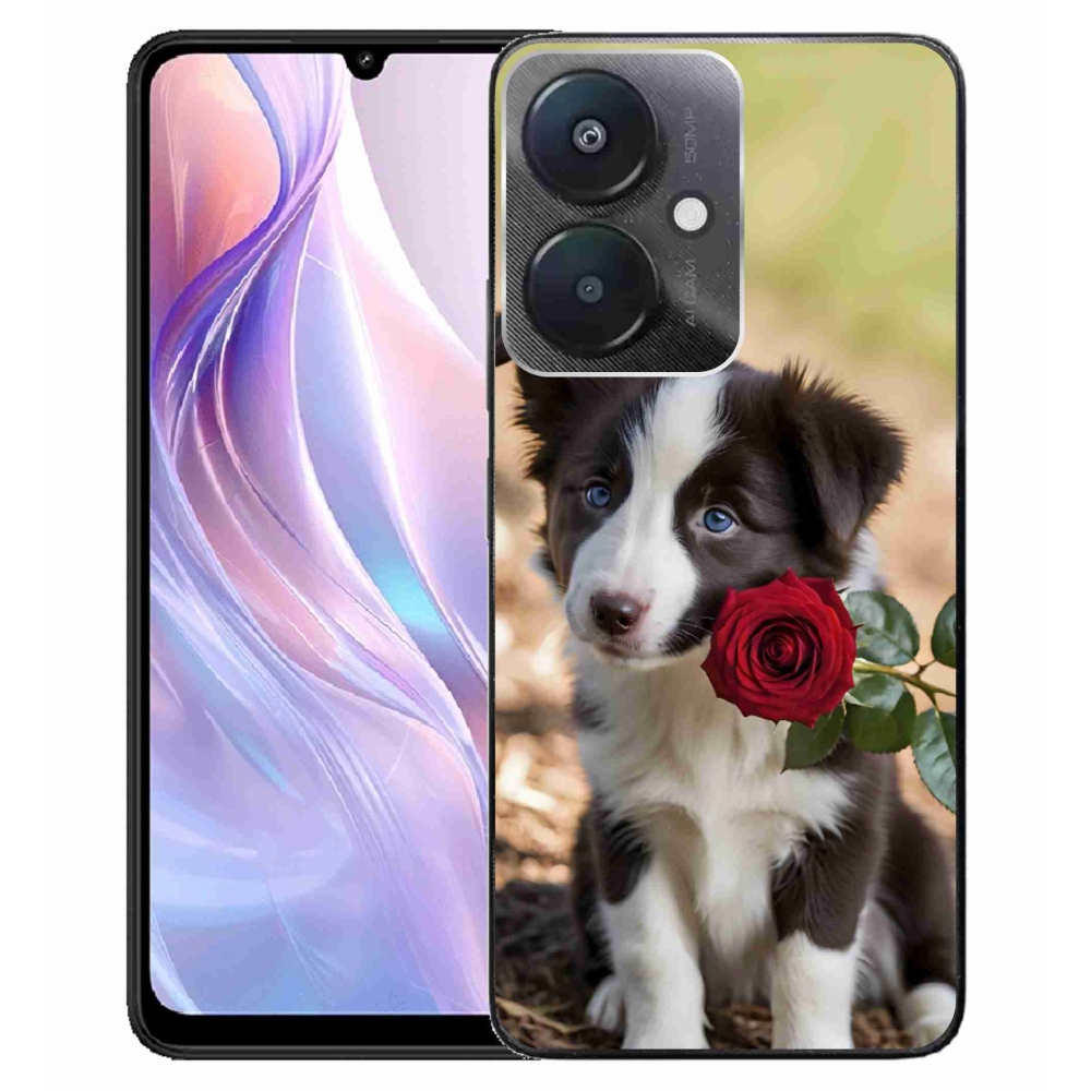 Gélový kryt mmCase na Xiaomi Redmi 13C 5G - roztomilá border kólia s ružou