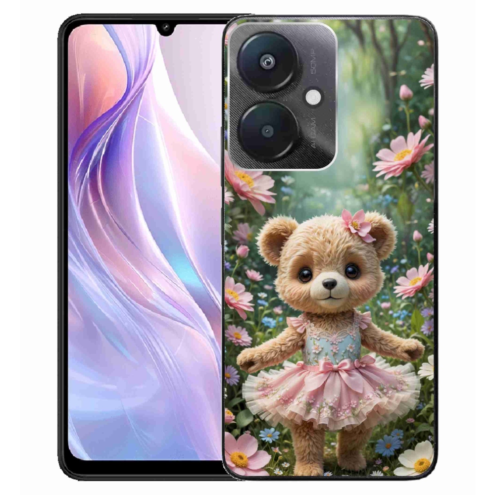 Gélový kryt mmCase na Xiaomi Redmi 13C 5G - roztomilý medvedík v kvetoch