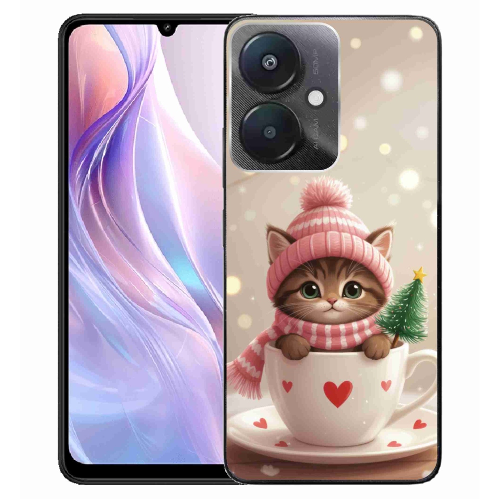 Gélový kryt mmCase na Xiaomi Redmi 13C 5G - vianočné mačiatko v hrnčeku