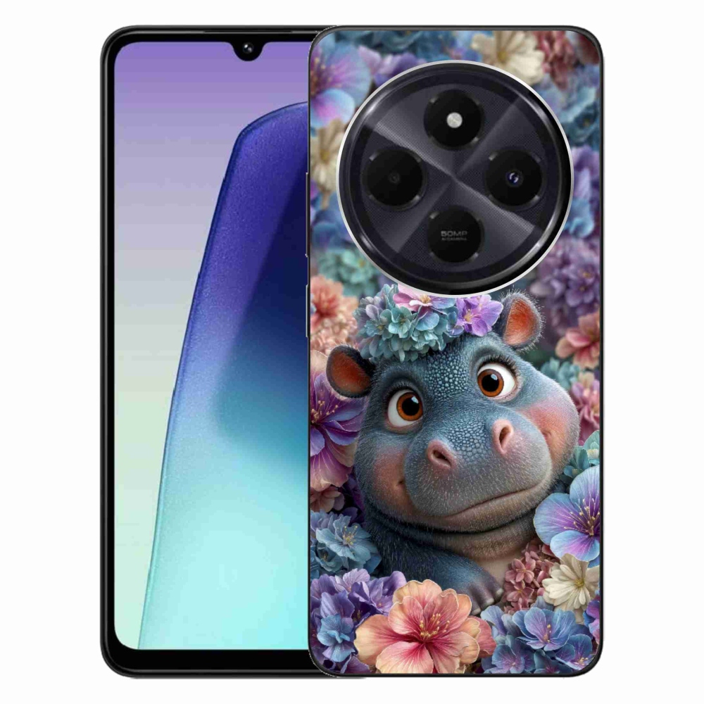 Gélový kryt mmCase na Xiaomi Redmi 14C/Poco C75 - hrošík v kvetoch