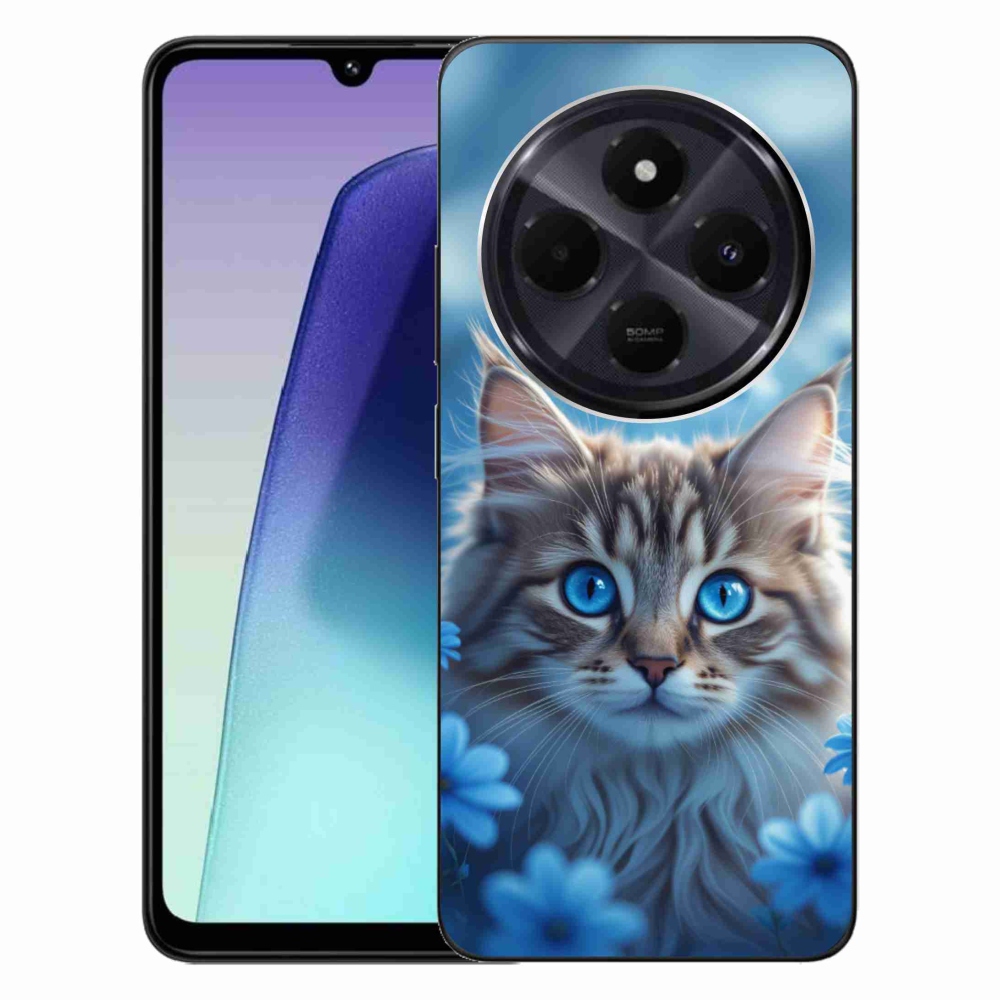 Gélový kryt mmCase na Xiaomi Redmi 14C/Poco C75 - mačiatko v modrých kvetoch