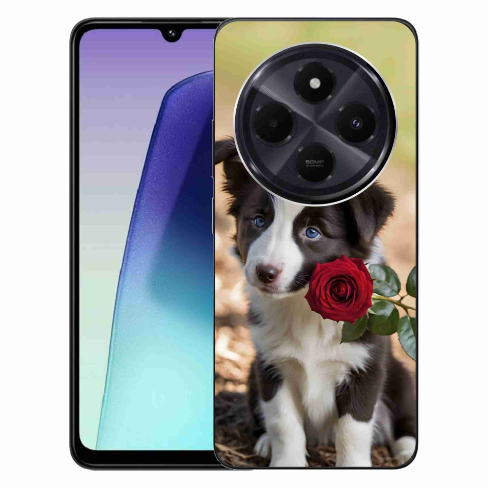 Gélový kryt mmCase na Xiaomi Redmi 14C/Poco C75 - roztomilá border kólia s ružou
