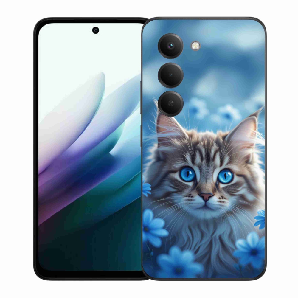 Gélový kryt mmCase na Xiaomi Redmi 15 4G/5G 171 mm - mačiatko v modrých kvetoch