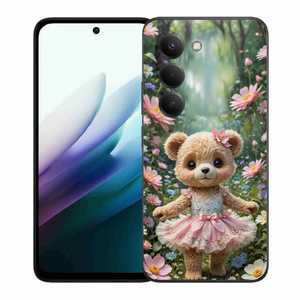 Gélový kryt mmCase na Xiaomi Redmi 15 4G/5G 171 mm - roztomilý medvedík v kvetoch