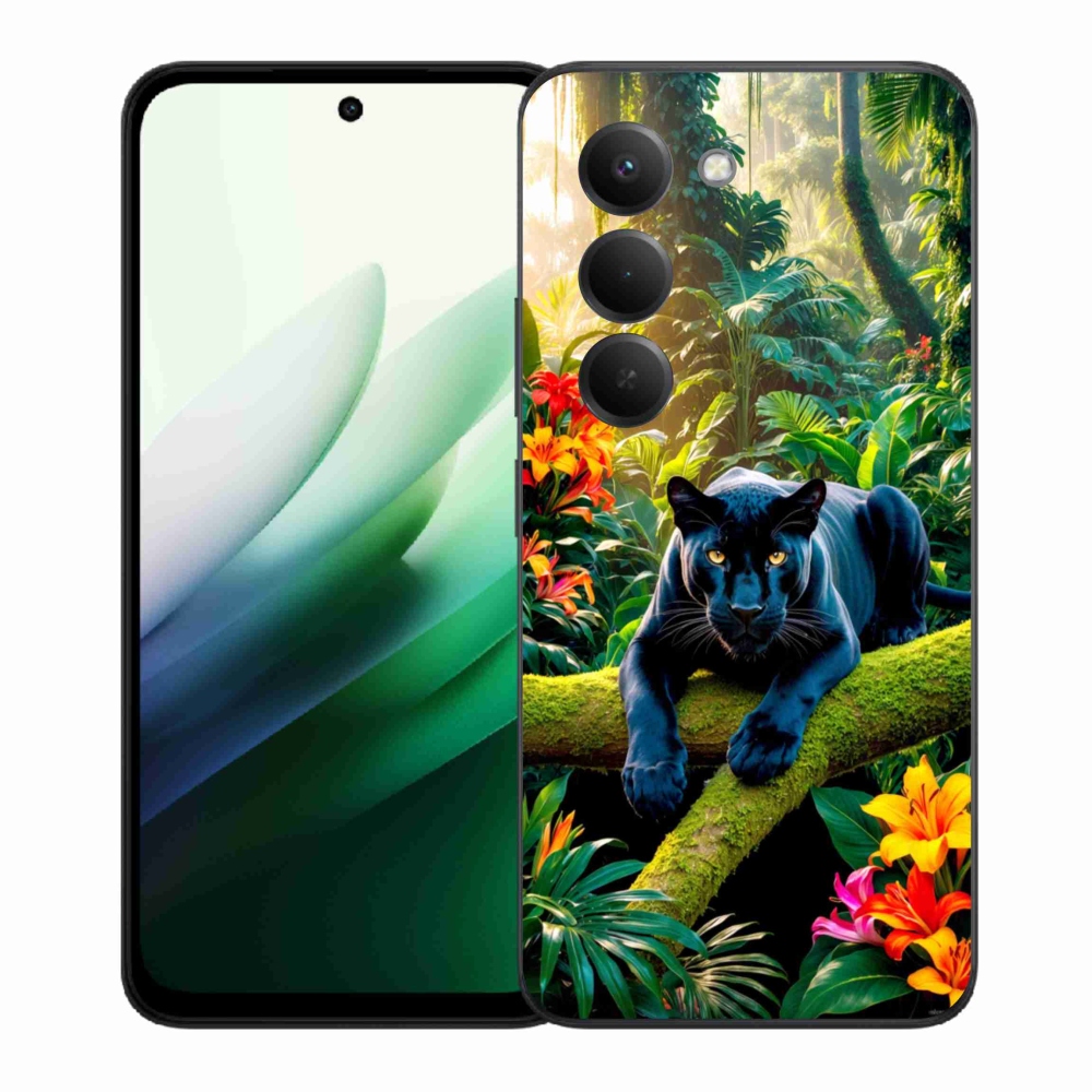 Gélový kryt mmCase na Xiaomi Redmi 15 5G (169mm) - čierny panter v džungli