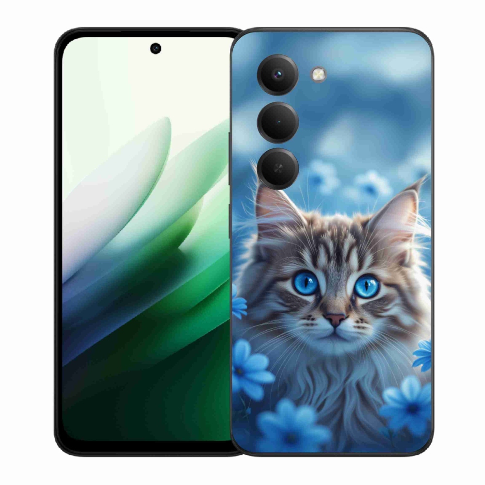 Gélový kryt mmCase na Xiaomi Redmi 15 5G 169mm - mačiatko v modrých kvetoch