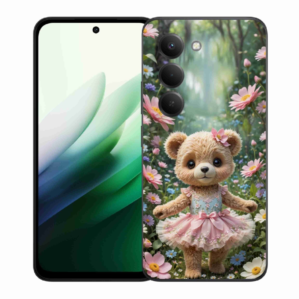 Gélový kryt mmCase na Xiaomi Redmi 15 5G 169mm - roztomilý medvedík v kvetoch