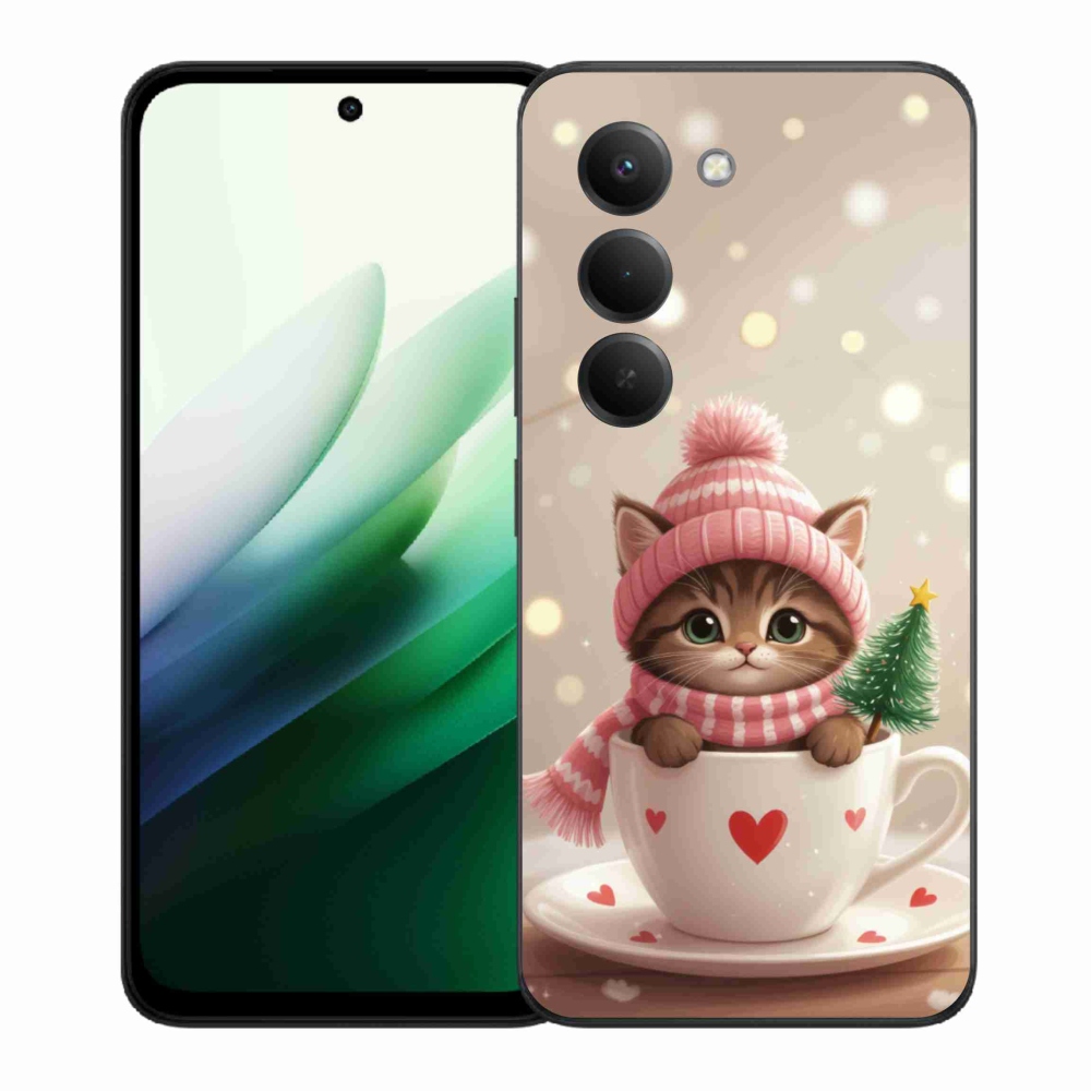 Gélový kryt mmCase na Xiaomi Redmi 15 5G 169mm - vianočné mačiatko v hrnčeku