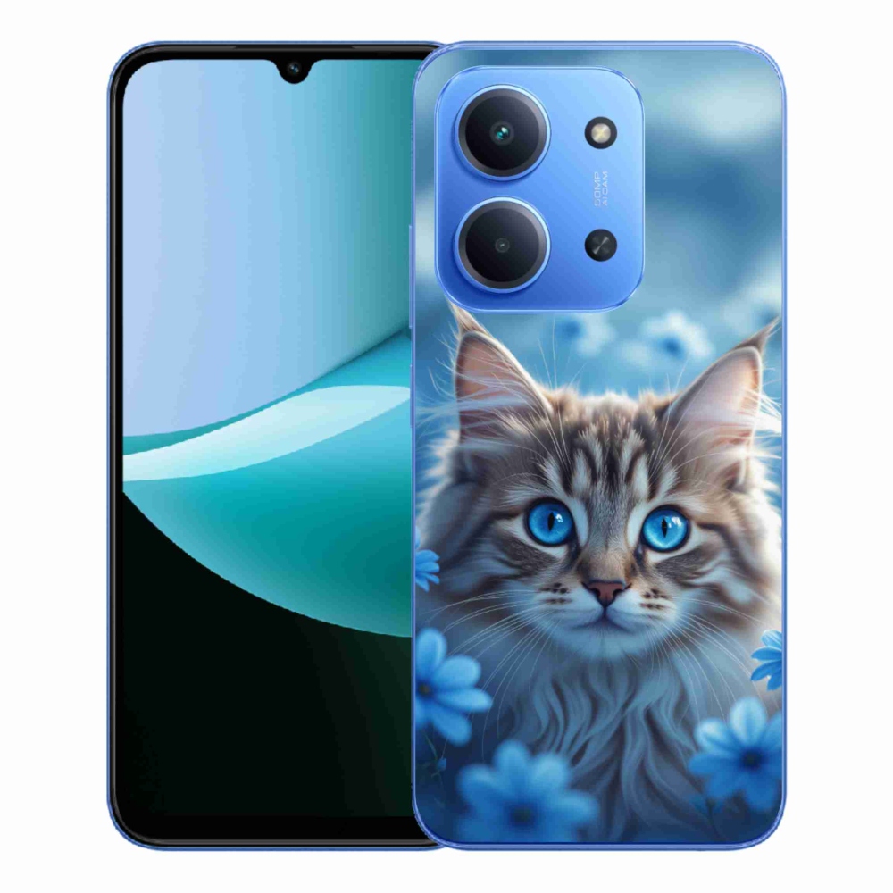 Gélový kryt mmCase na Xiaomi Redmi 15C 173mm - mačiatko v modrých kvetoch