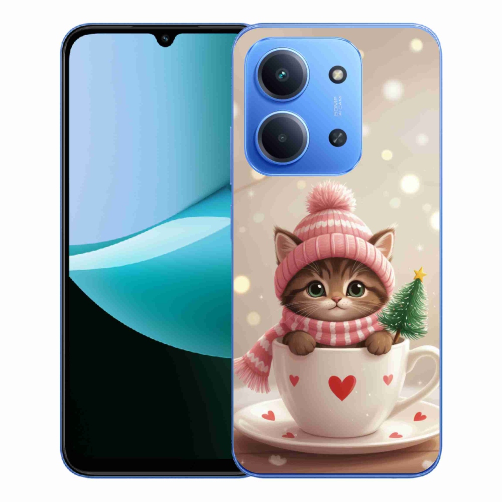 Gélový kryt mmCase na Xiaomi Redmi 15C 173mm - vianočné mačiatko v hrnčeku