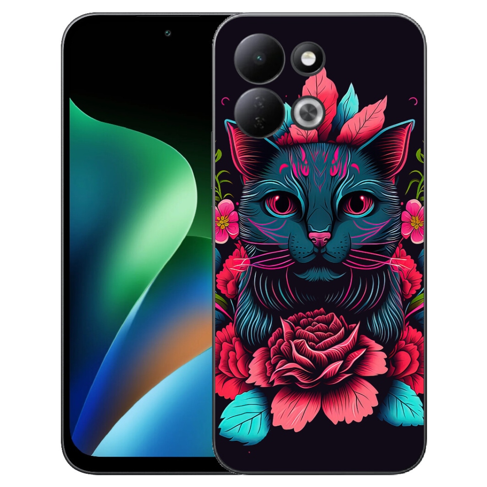Gélový kryt mmCase na Xiaomi Redmi 17 4G/5G - kvety a mačka