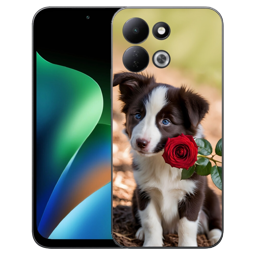 Gélový kryt mmCase na Xiaomi Redmi 17 4G/5G - roztomilá border kólia s ružou