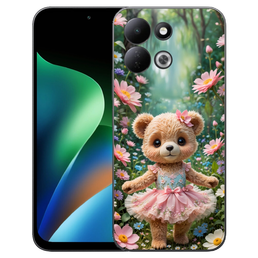 Gélový kryt mmCase na Xiaomi Redmi 17 4G/5G - roztomilý medvedík v kvetoch