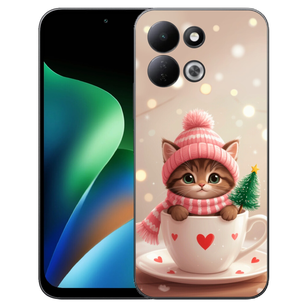 Gélový kryt mmCase na Xiaomi Redmi 17 4G/5G - vianočné mačiatko v hrnčeku