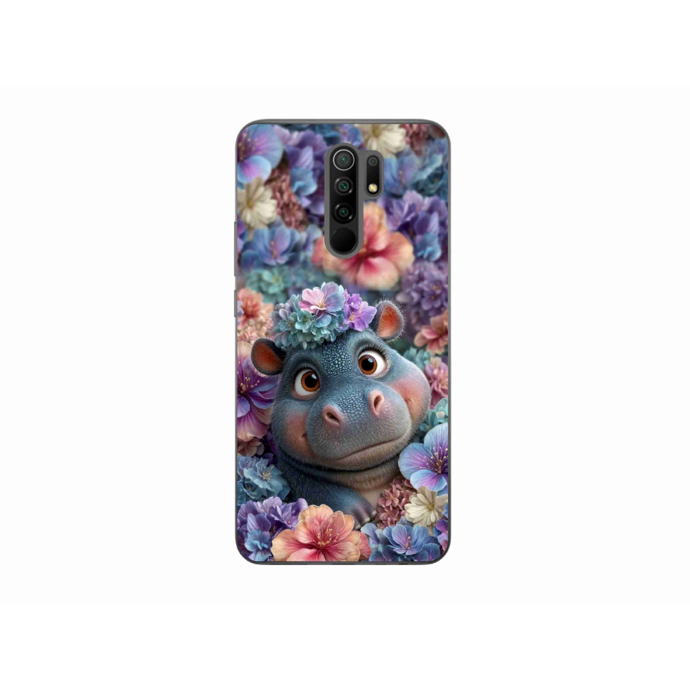 Gélový kryt mmCase na Xiaomi Redmi 9 - hrošík v kvetoch