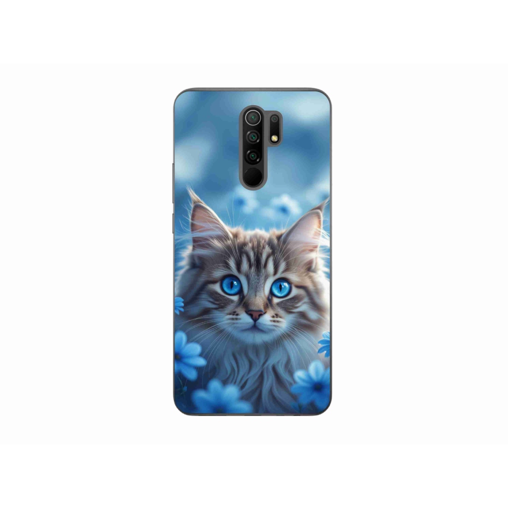 Gélový kryt mmCase na Xiaomi Redmi 9 - mačiatko v modrých kvetoch