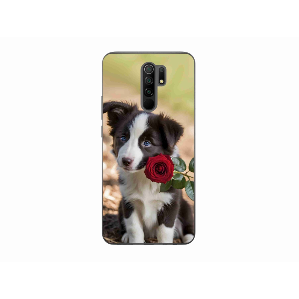 Gélový kryt mmCase na Xiaomi Redmi 9 - roztomilá border kólia s ružou