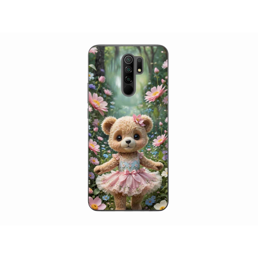 Gélový kryt mmCase na Xiaomi Redmi 9 - roztomilý medvedík v kvetoch