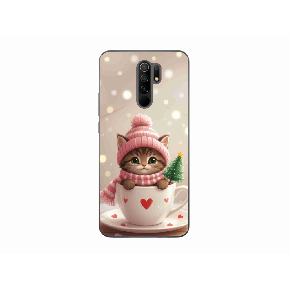Gélový kryt mmCase na Xiaomi Redmi 9 - vianočné mačiatko v hrnčeku