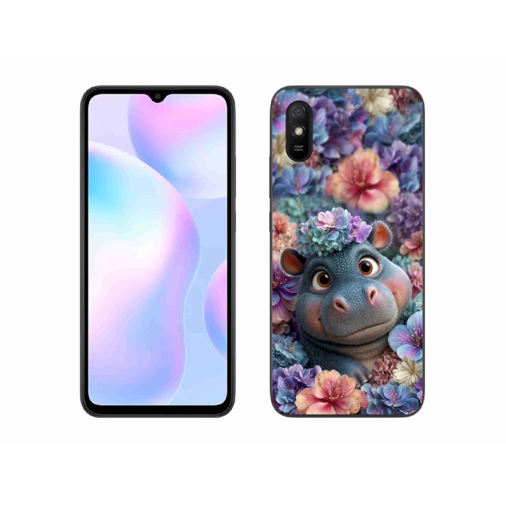 Gélový kryt mmCase na Xiaomi Redmi 9A - hrošík v kvetoch